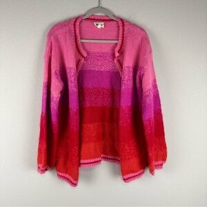 Bibi Pink Purple Red Fuzzy Cozy Preppy Barbie Open Front Cardigan Size Small